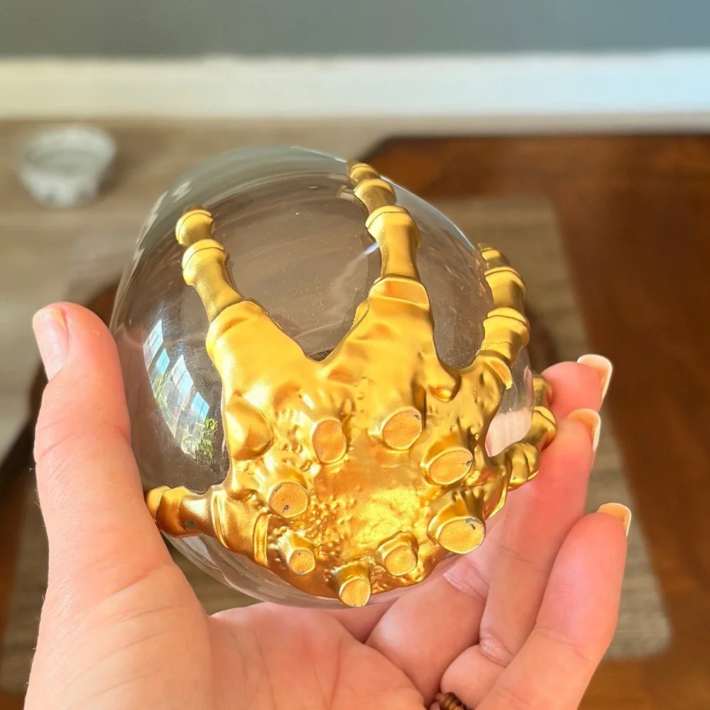 Pottery Barn Brass Skeleton Hand Stemless Wine Glass Halloween Gothic Fast Ship